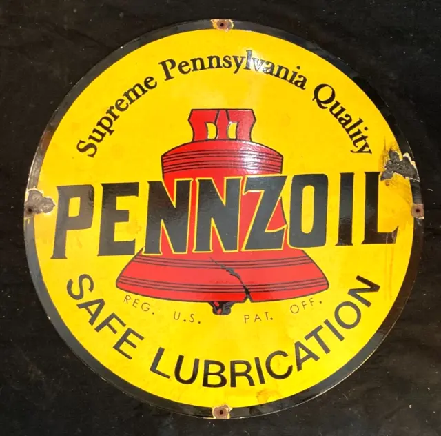 Vintage PENNZOIL LUBRICATION PORCELAIN SIGN Rare Advertising 30" Diameter