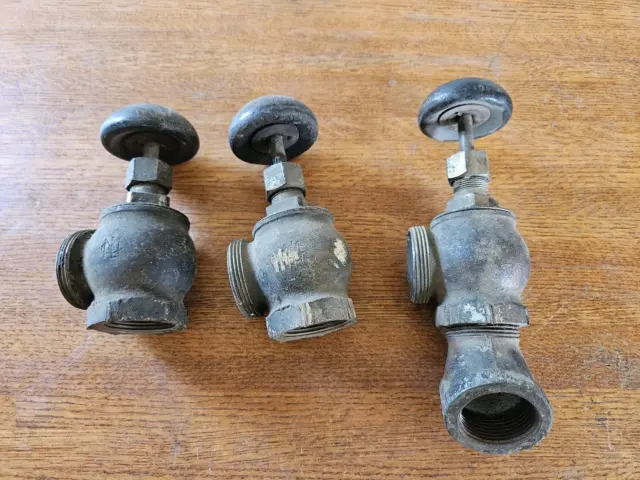 Lot of 3 Antique Brass Right Angle Gate Valves, Pat. 1908
