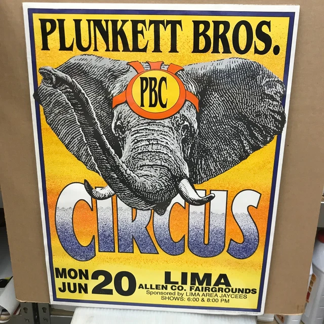 VINTAGE PLUNKETT BROS. Circus Poster 18"X24" Lima/African Elephant 9.