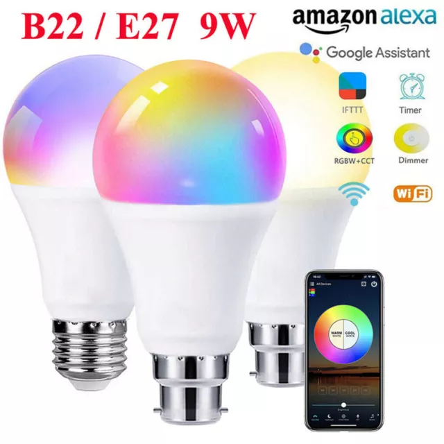 15W B22 E27 WiFi Smart LED Light Bulb RGB Globe Color Lamp For Alexa Google Home