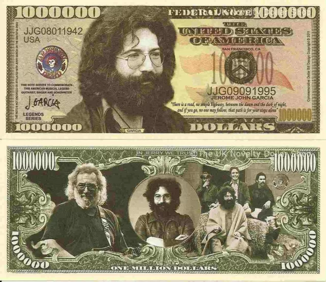 Jerome John Jerry Garcia One Million Dollar Bills x 2 American Singer Songwriter