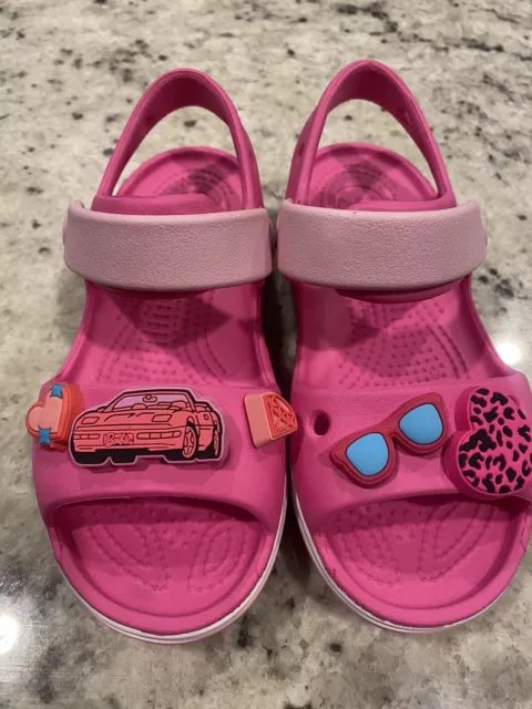 Crocs Bayaband Toddler Girls Sandals Size 10 Light Hot Pink with Barbie Jibbitz