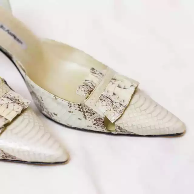 Manolo Blahnik D'orsay pumps white and tan snake skin kitten heel size 39