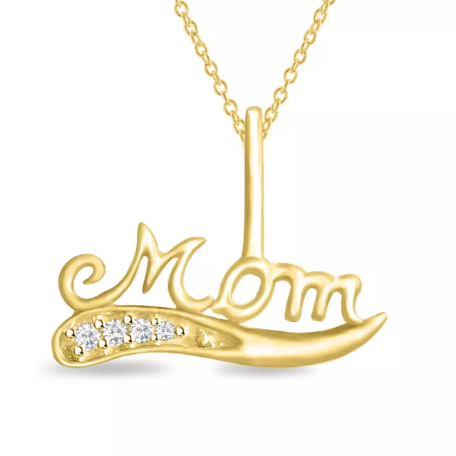 14K Yellow Gold Over 925 Silver Round Cut Diamond MOM's Pendant With Chain 18"