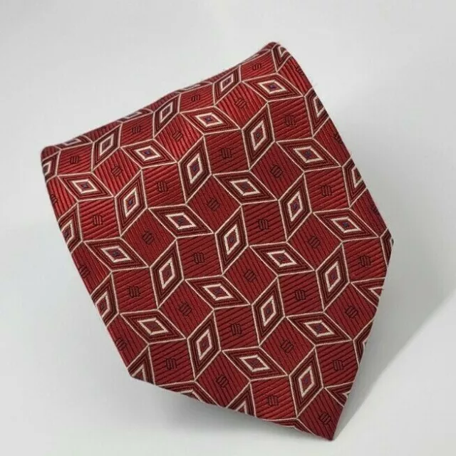 Jos A Bank Silk Tie Red Silver Blue Geometric Men Necktie 59 x 3.75
