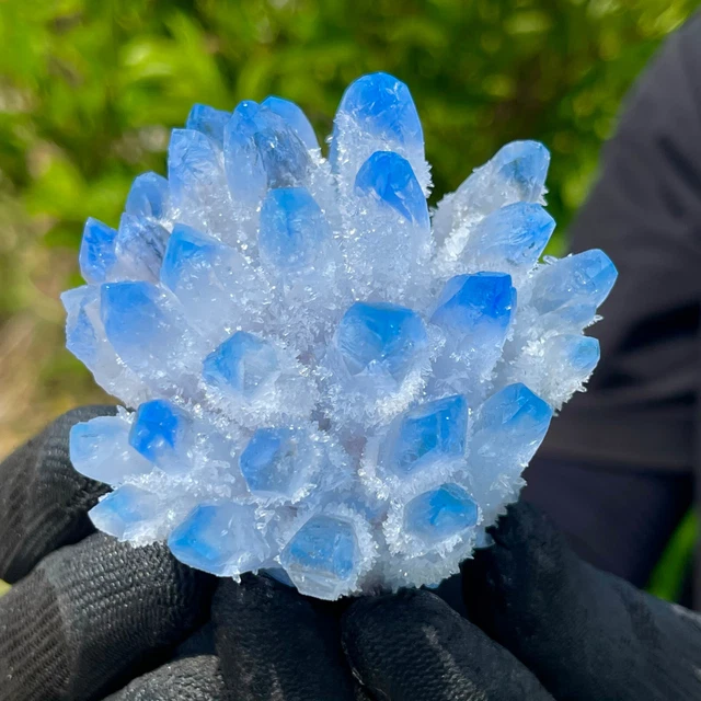 223G New Find sky blue Phantom Quartz Crystal Cluster Mineral Specimen Healing