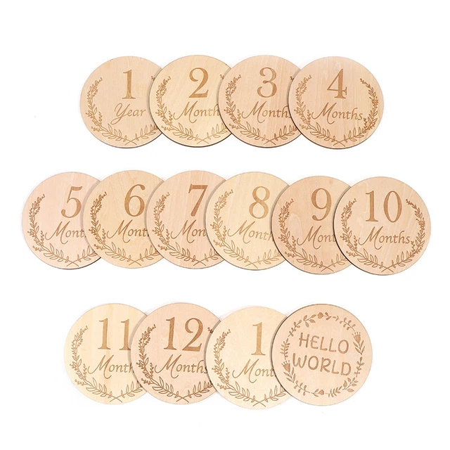 Wooden Baby Milestone Cards Newborn Birth Monthly Growth Recording Card A ZP