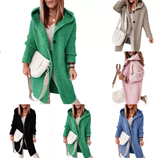 Coat Women Cardigan Long Comfortable Hooded Jacket Knit Long Sleeve Open