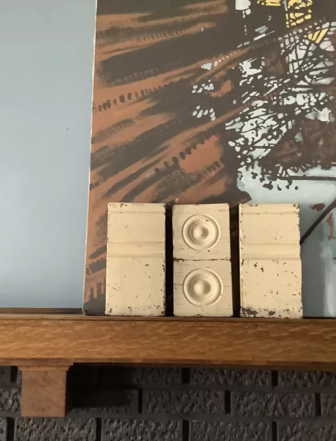 Four Antique Bullseye Rosettes Plinth Blocks Architectural Salvage Wood Trim