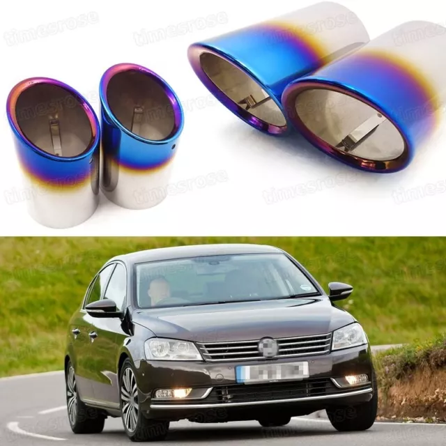 2x Car Exhaust Muffler Tip Tail Pipe End Trim Blue for VW Passat 2006-2014 #1031