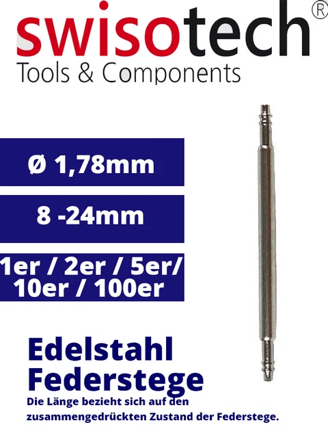 10 Federstege Aus Edelstahl – 16 Mm Breite, 1,78 Mm Durchmesser – Zum Wechseln Von Uhren-Armbändern