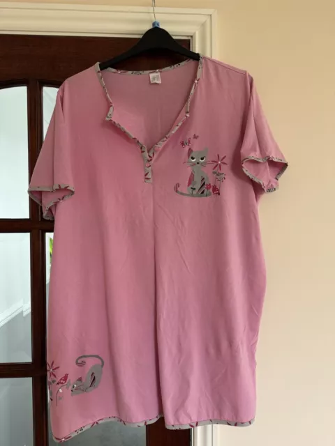 Cute Kitten Cat Pink Nightie Nightdress Cotton Size 20 22 24 Grey Trim