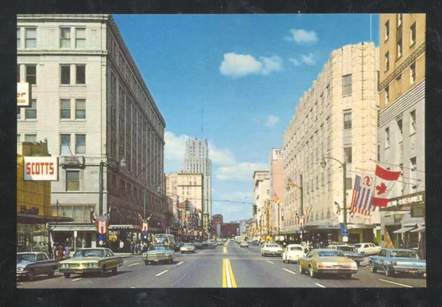 akron ohio downtown market street scene 1960'S cars oh. Postcard copy