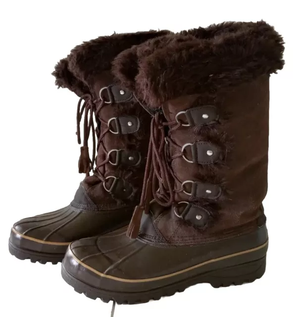 Khombu Nordic Boots Womens Size 9 Brown Suede Faux Fur Lined Lace up Winter Snow