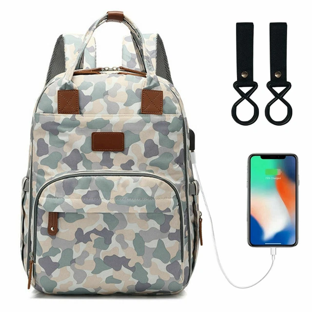 Diaper Bag Mummy Backpack Baby Stroller USB Charging Waterproof Nursing Nappy US