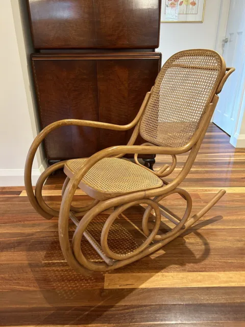 Vintage retro mid century LIGNA Thonet bentwood rattan cane rocking chair
