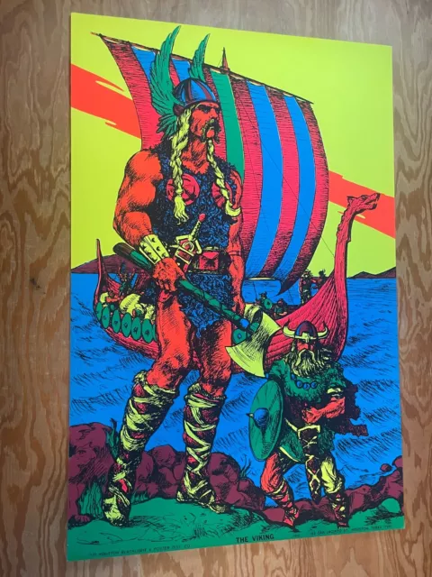 Vintage 1970 The VIKING Ship Black Light 22 3/8" x 34" Poster Houston