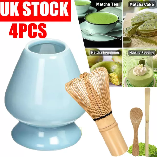 4PCS Matcha Whisk Set Bamboo Scoop Matcha Bowl & Whisk Holder Japanese Matcha UK