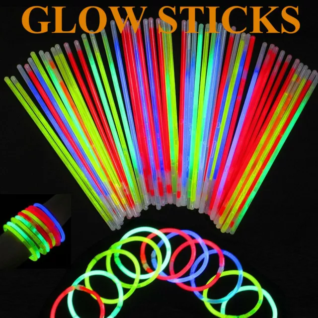 100 x 8” GLOW STICKS BRACELETS NECKLACES NEON COLOURS PARTY FAVORS RAVE DISCO