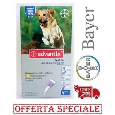Advantix Bayer Spot-On Cani Oltre 25 Kg 4 Pippette Antipulci Zecche Pappataci
