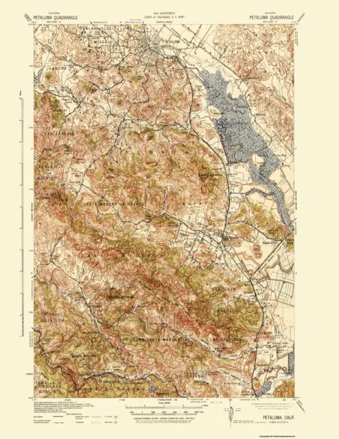 Topo Map - Petaluma California Quad - USGS 1942 - 23 x 29.75