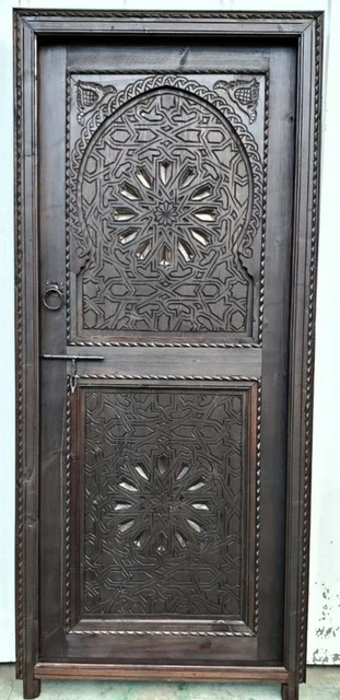 Dark brown Moorish riad door geometric hand carved interior door good for your b