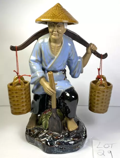 Shiwan Mudman Chinese Farmer Porcelain Statue Large Ceramic Figurine 13'' Mint