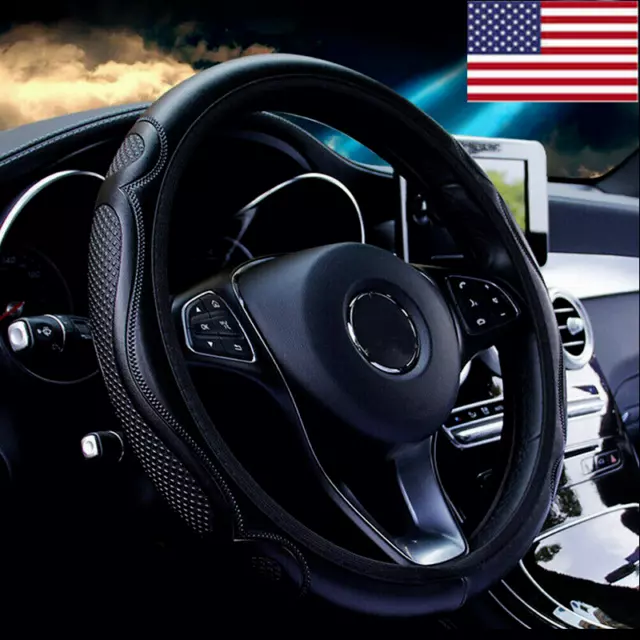 Black Leather Car Steering Wheel Cover Breathable Anti-slip Car Accessories US