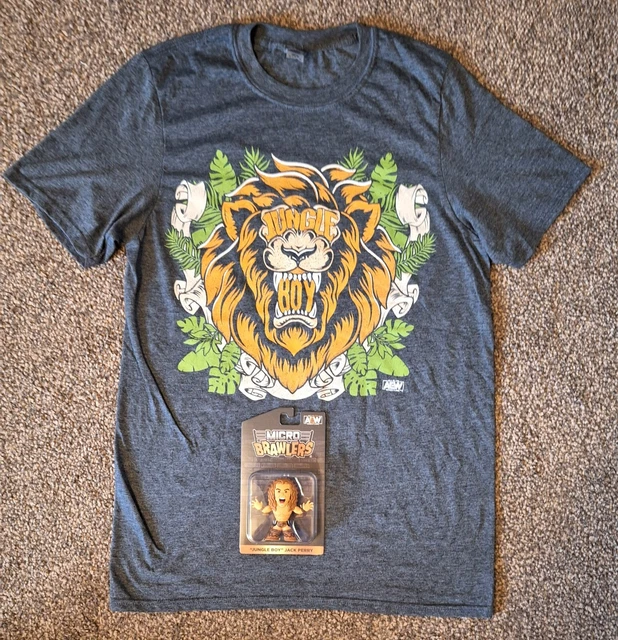 NEW AEW JUNGLE Boy Jack Perry Micro Brawler + Lion Adult Small TShirt