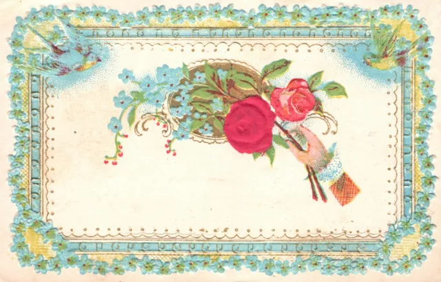 Vintage Postcard 1912 Hand Holding Beautiful Flowers Roses Flying Birds Artwork