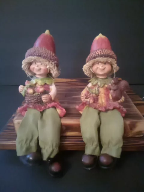 Vintage Acorn Hat W/Straw Hair Twin Boys Shelf Sitters