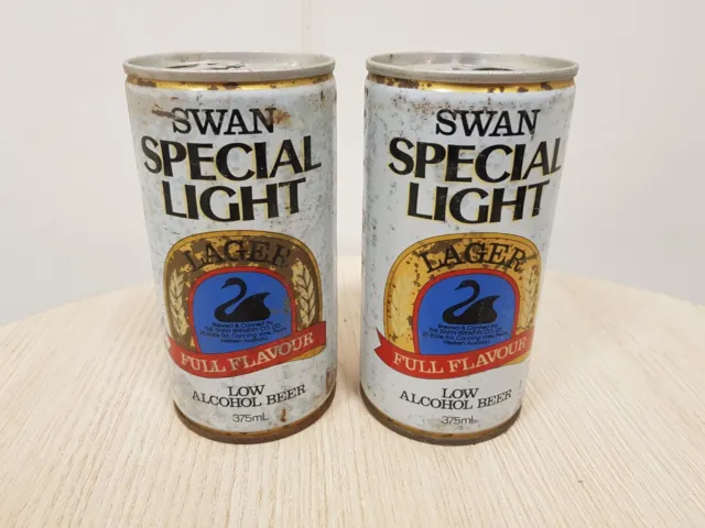 2x Vintage Swan Special Light 375ml Beer Cans Empty