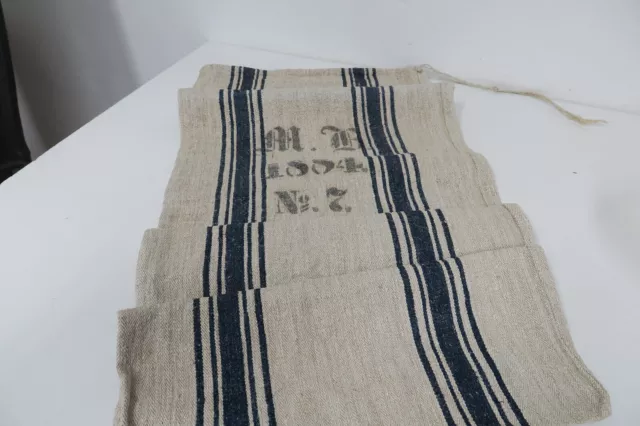 alter Sack  Getreidesack -  Mehlsack  - Leinen - blaue  Streifen -  Anno 1884