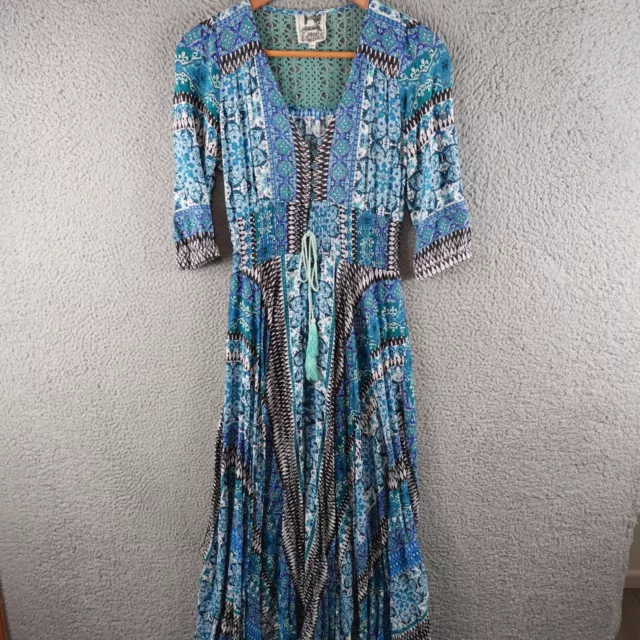 Jaase Womens Dress XS Extra Small Blue Fit & Flare Peasant Boho Festival Maxi