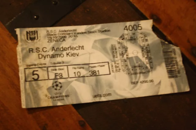 Ticket  )) RSC ANDERLECHT V DYNAMO KIEV  C1 Champions league 2000/2001