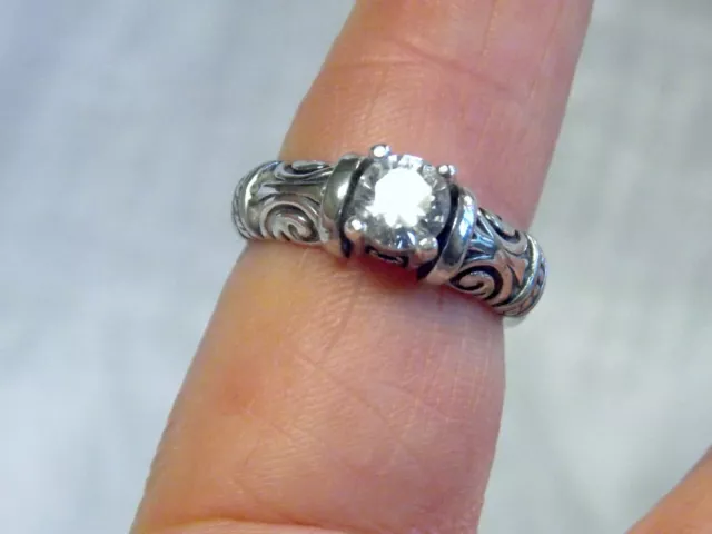 White Lab Sapphire Size 4.25 Ring 925 Sterling Silver USA Vintage Style Scroll