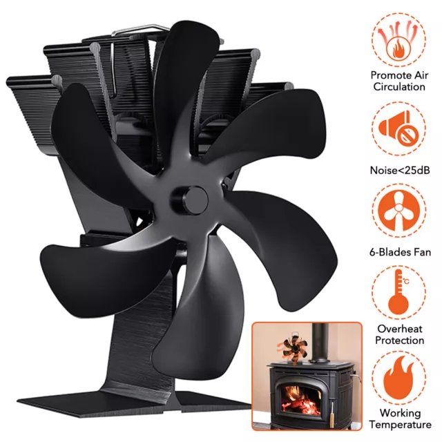 6 Blades Cocoon Fan Wood Log Burner Stove Fireplace Quiet Heat Fire Self-Powered