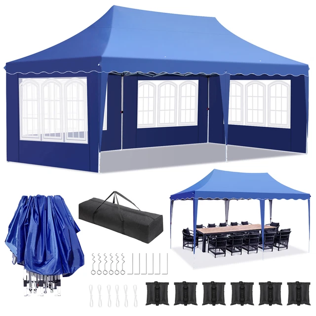 Pavillon 3x6m Partyzelt Blau 4 Seitenteile Fenster Wasserdicht UV-Schutz