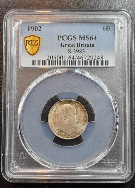 1902 Great Britain EDWARD VII Sixpence 6D Graded PCGS MS64