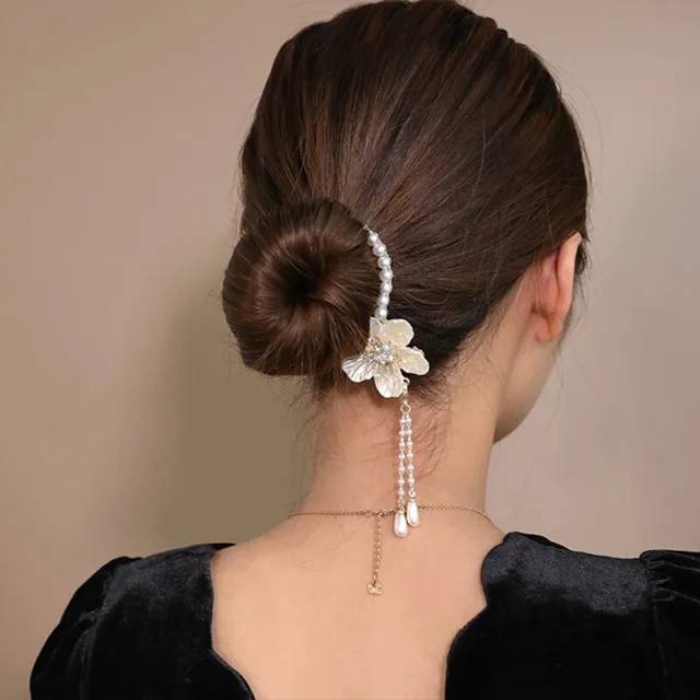 Camellia Tassel Hair Clip Pearl Ponytail Clip Fixed Hair Claw Barrettes Hairpin