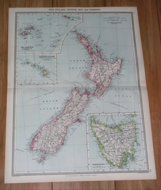 1908 Antique Map Of  New Zealand Fiji Hawaii Sandwich Islands Tasmania Australia
