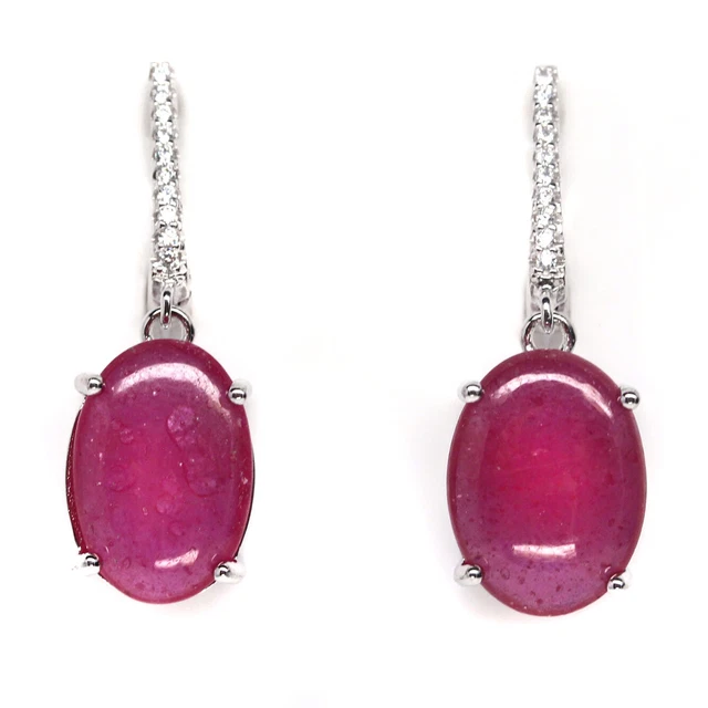 11 X 14 Mm. Rot Rubin & Weiß Cubic Zirkonia Ohrringe 925 Sterlingsilber