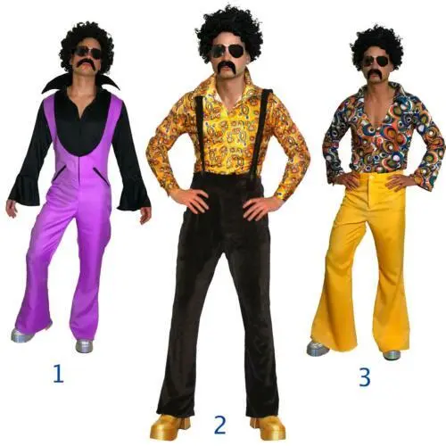 Mens Hippy Hippie 60s 70s Groovy Adult Fancy Dress Costume Shirt & Jumpsuit