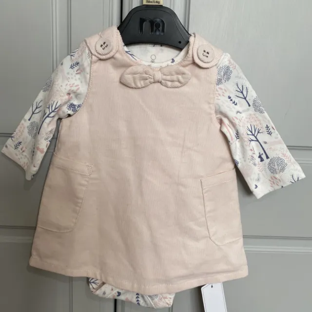 Mothercare newb Baby Girl Pink Cord Pinafore Dress & Floral Bodysuit Outfit BNWT