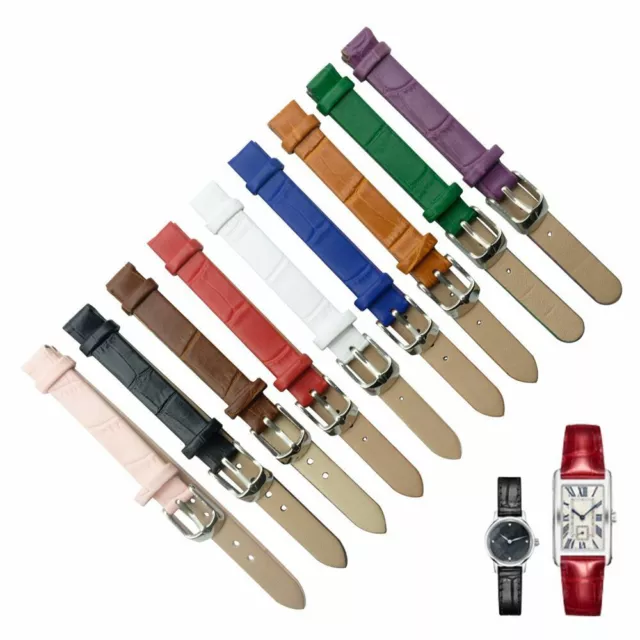 8mm 10mm Women's Genuine Calfskin Leather Bamboo Pattern Watch Band Wrist Strap