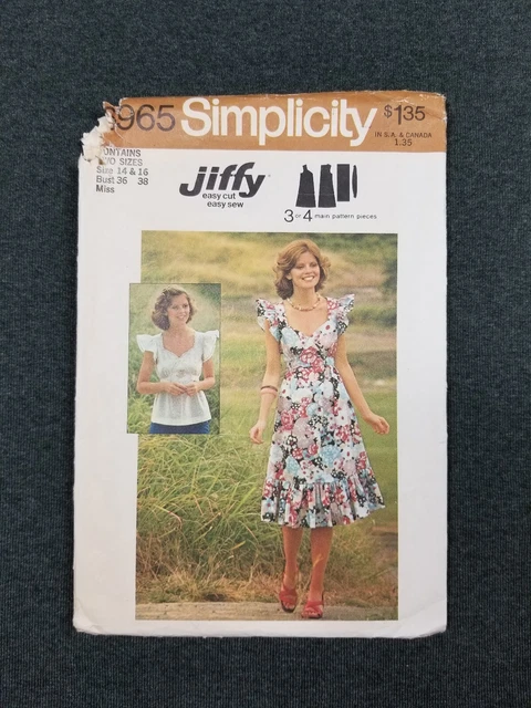 Simplicity Pattern #6965 ~ 70's Pullover Dress / Top ~ Misses 14 16 ~ FF/UC