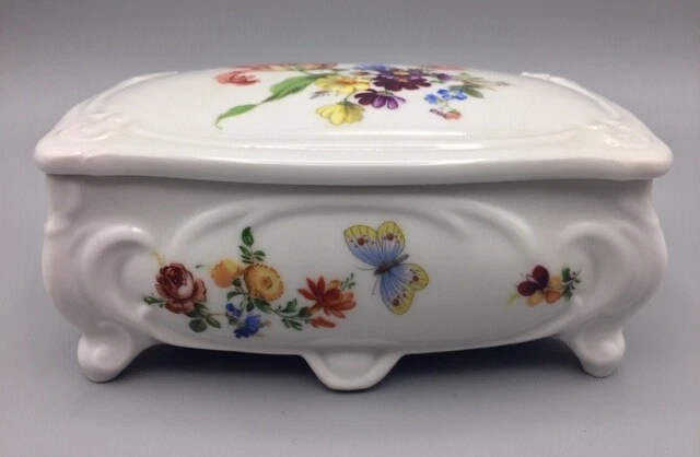 Gerold Porzellan Trinket Box Porcelain Lidded Bavaria W. Germany Flowers Cute