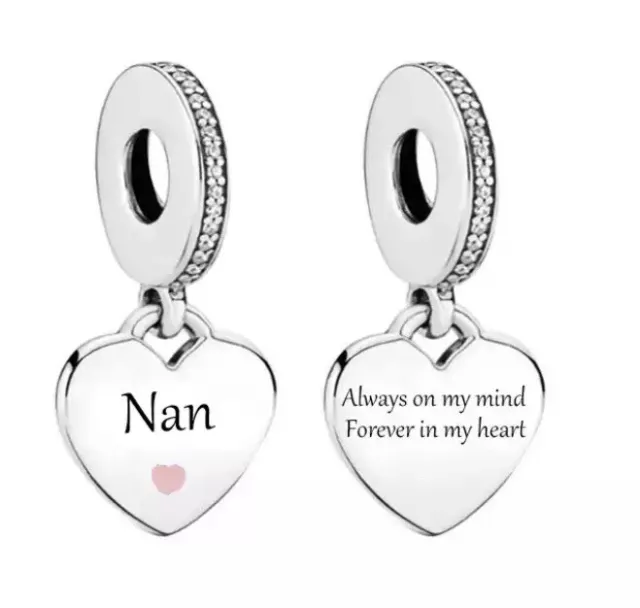 Nan Memorial Charm Always Forever In My Heart 💜 Genuine 925 Sterling