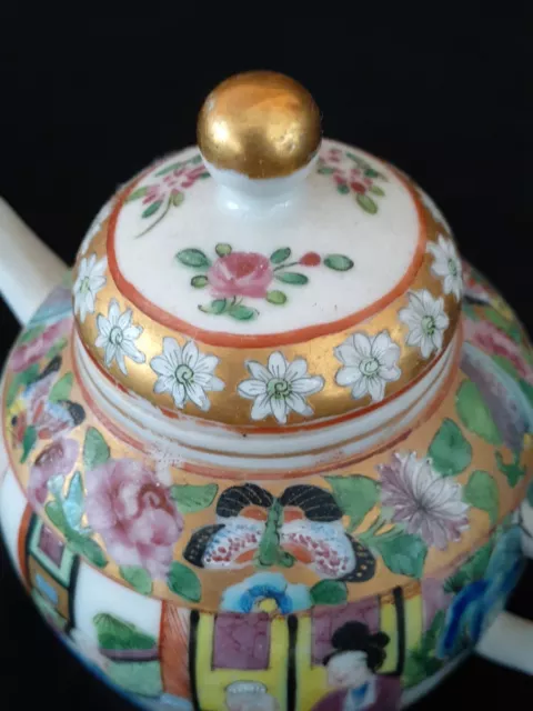 Antique Chinese Rose Medallion hand decorated porcelain teapot,  5 inches