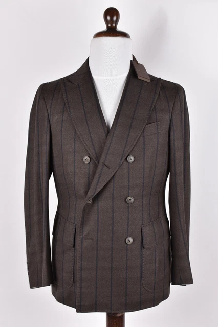 New $3.8K Stile Latino suit US 38 EU 48 wool double breasted brown stripe